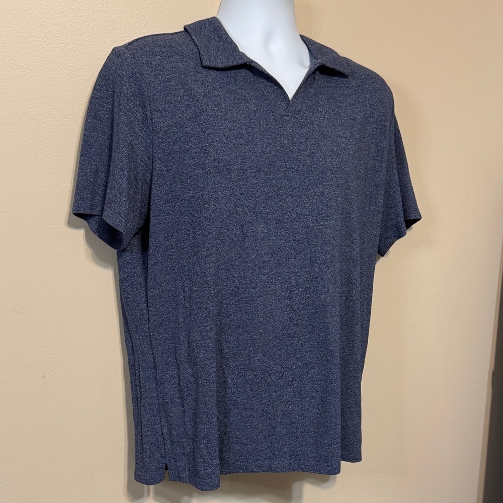 Robert Barakett Navy Heather Open-Collar Polo. Size XL